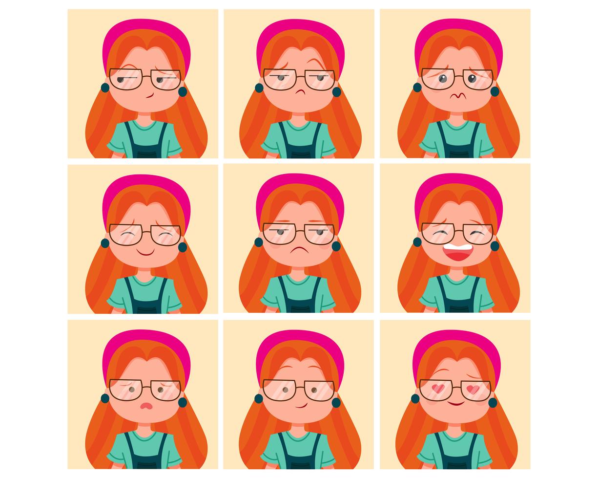 Funny Girl Character Set 663635 Vector Art at Vecteezy