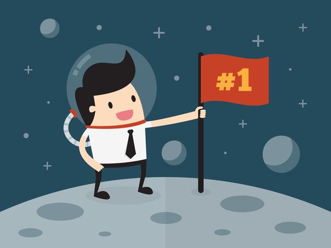 Businessman planting flag on moon vector