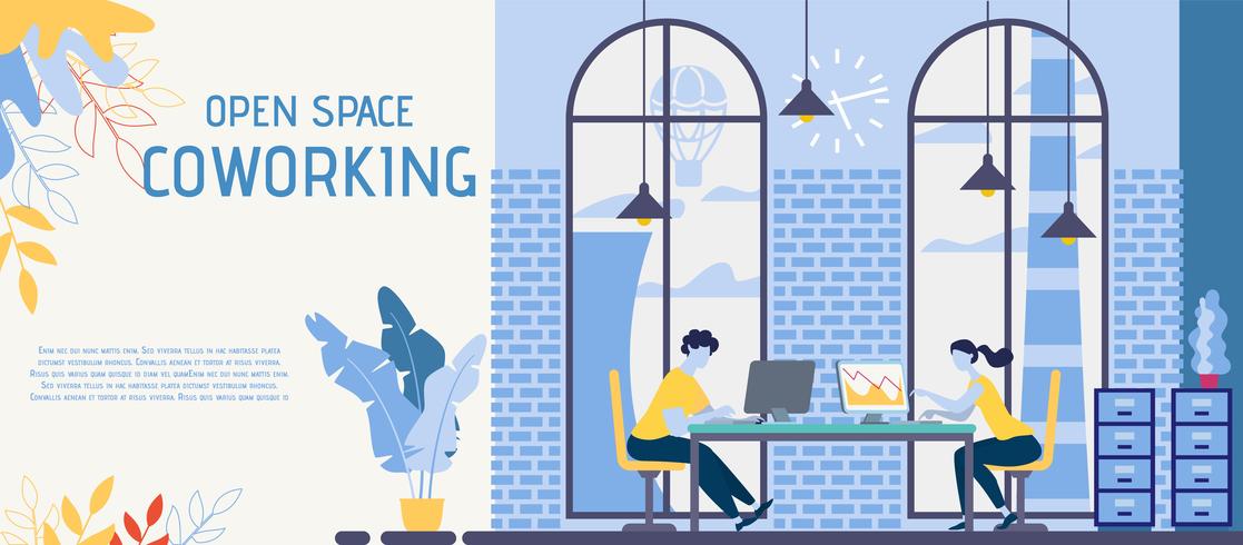 Espacio abierto, Banner de oficina de coworking vector