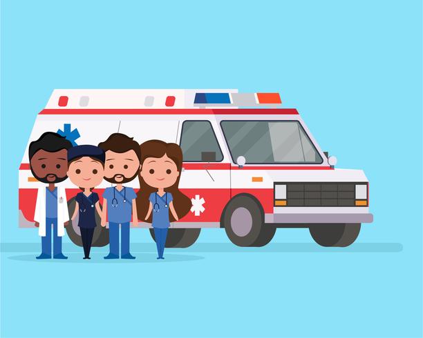 Ambulancia con personajes vector