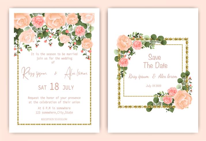 Rose square frame wedding invitation card  vector