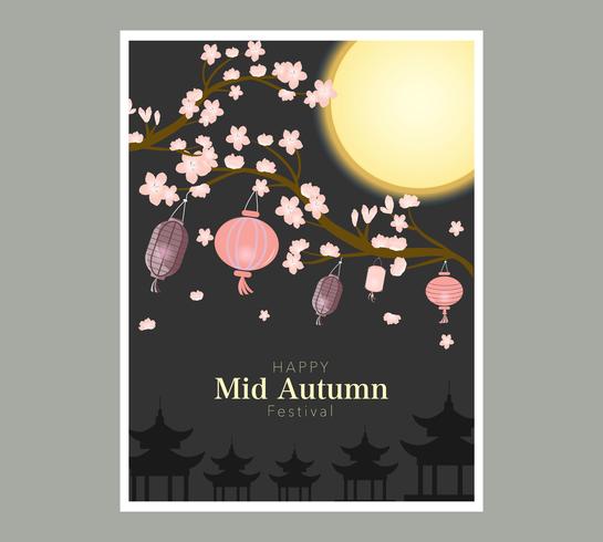 Chuseok banner design.persimmon tree on full moon view background. vector