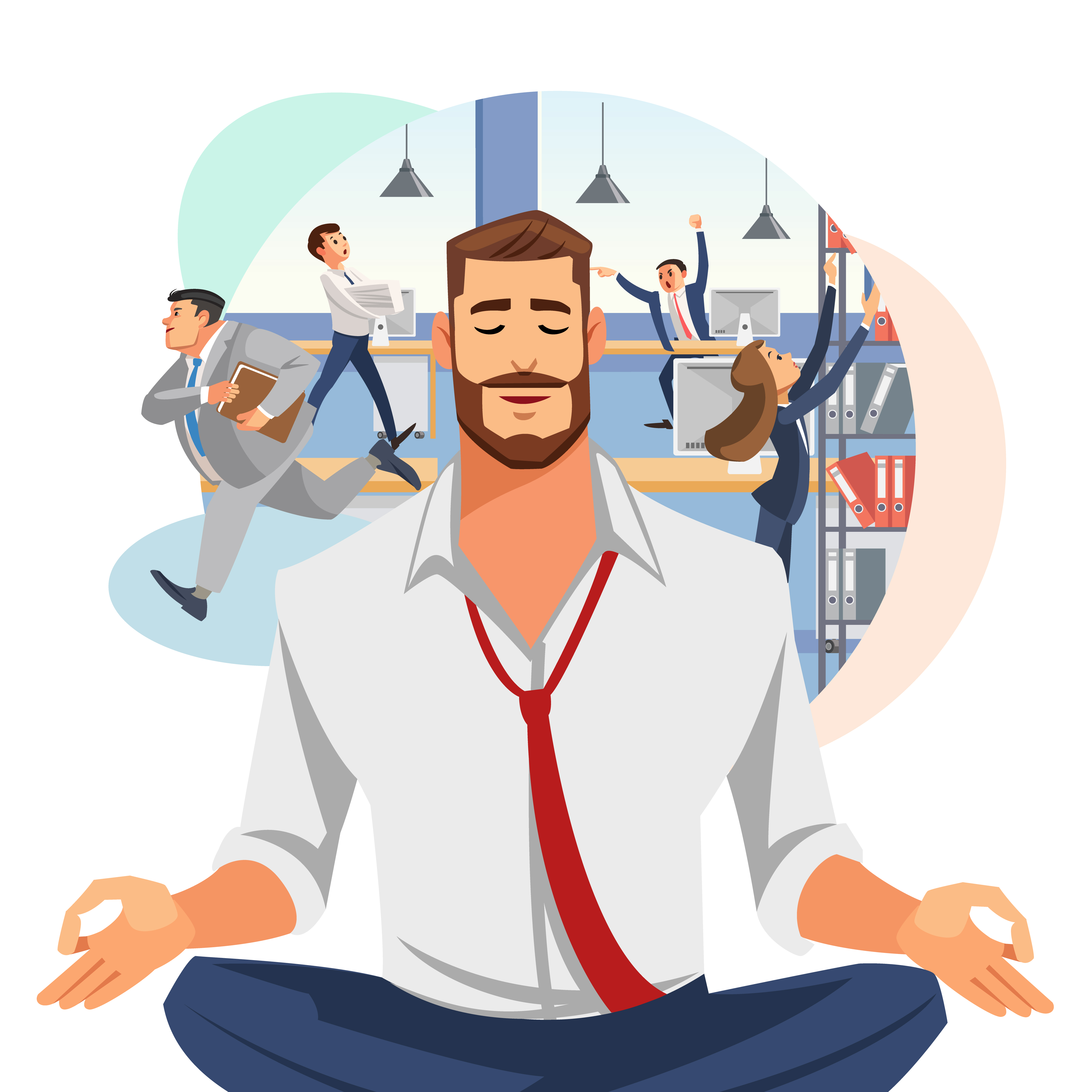 Businessman Meditating in Office - Download Free Vectors, Clipart