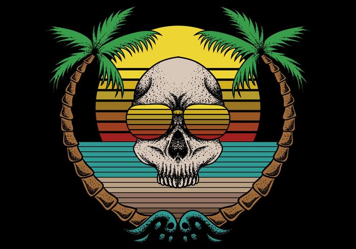 retro skull and beach scene vector