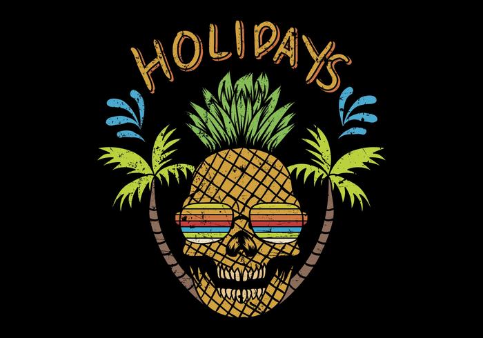 skull pineapple with holidays text vector