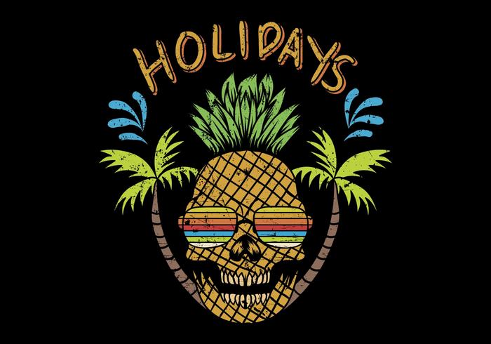 piña calavera con texto de vacaciones vector