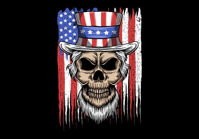 uncle sam skull in front of USA flag vector