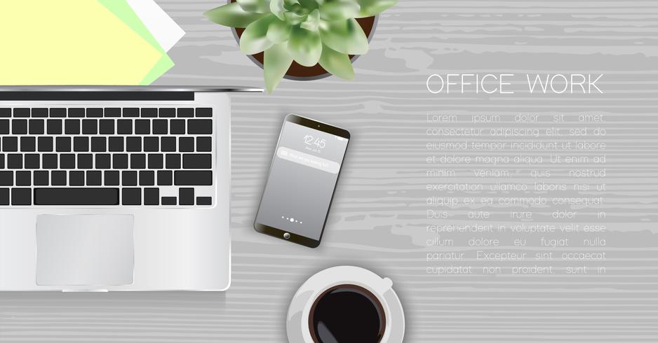 Office desk, workplace desk table vector