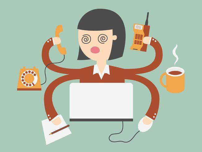 Business woman working very hard vector