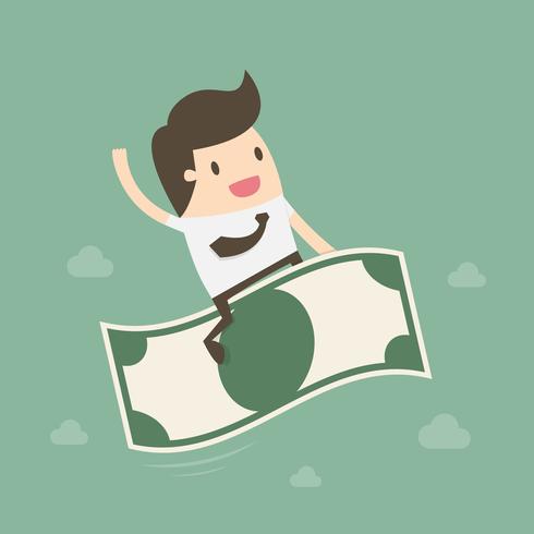 Businessman riding flying money vector