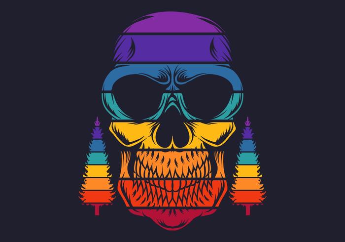 Retro colorful skull with pine trees vector