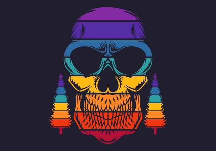 Calavera colorida retro con pinos vector