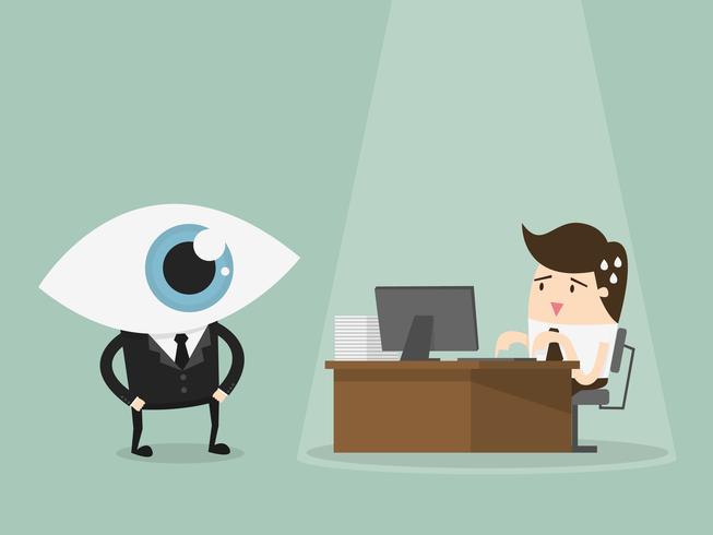 Inspector watching businessman work vector