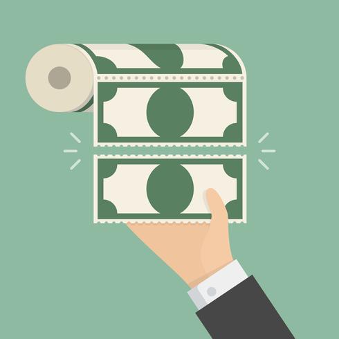 Hand Holding Money Toilet Paper vector