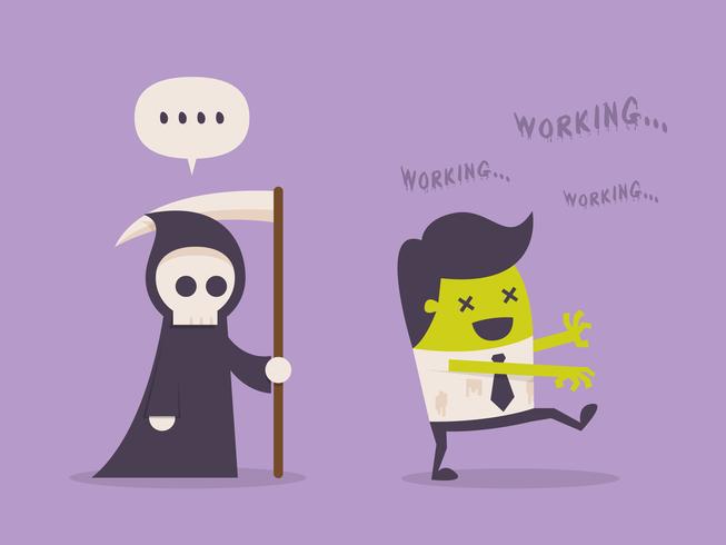 Workaholic business man turned into zombie vector