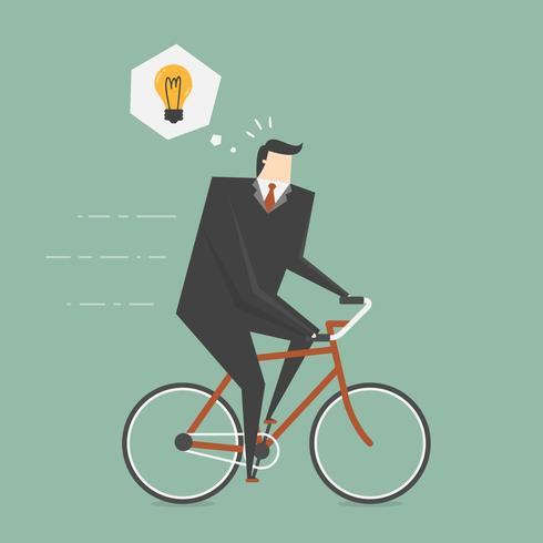 Hombre de negocios obtiene idea mientras ciclismo vector