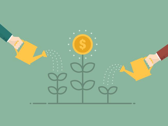 Business people watering money tree vector