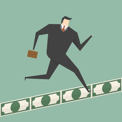 Business Man Running On Money Road vector