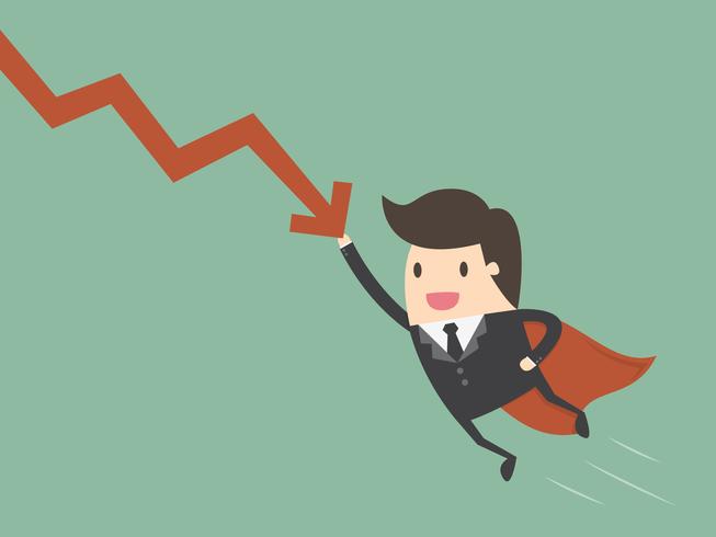 Super business man stopping falling chart vector