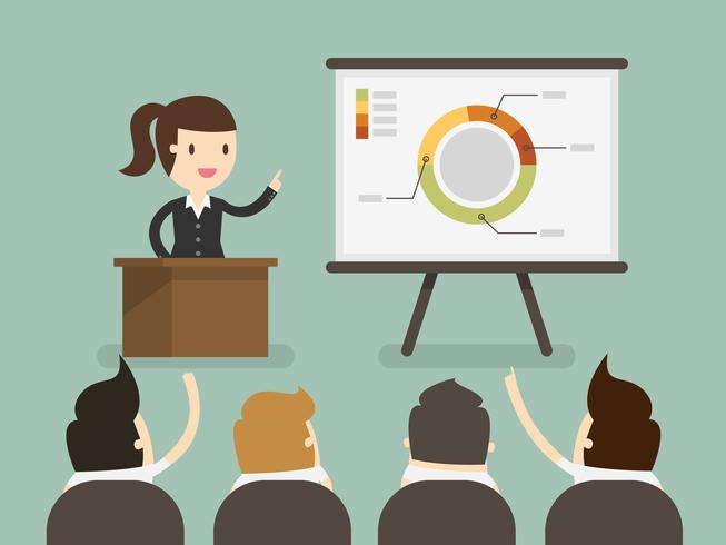 Business woman giving a presentation. vector