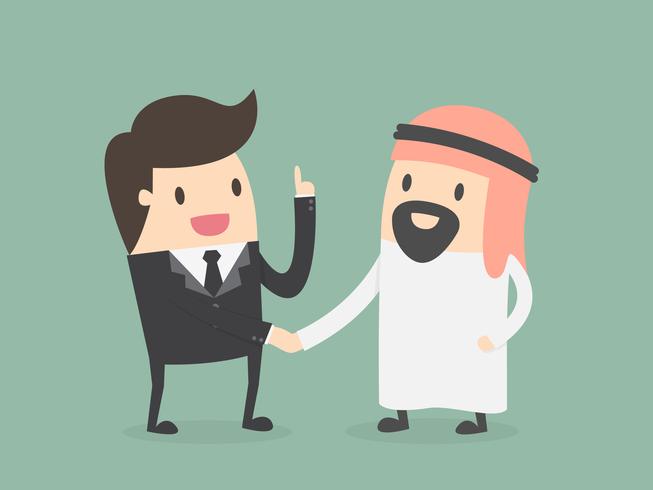 An Arab person shaking hands with a businessman vector