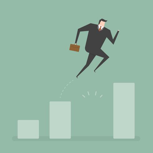  Businessman Jump Through The Gap In Growth Chart vector