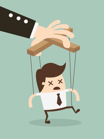  businessman marionette on ropes controlled hand vector