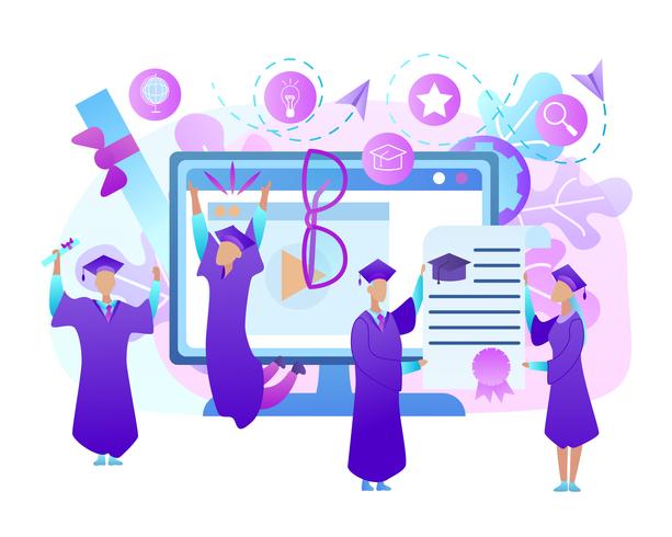 Happy Young People in Gown Celebrate Graduation vector