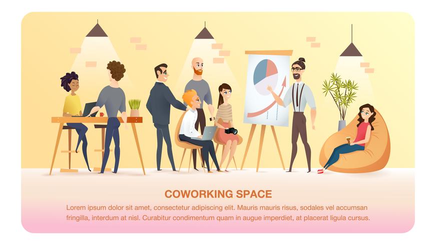 Character Work and Study in Coworking Area Banner vector