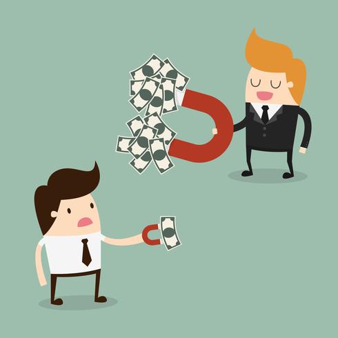 Business men attract money with different sized magnets vector