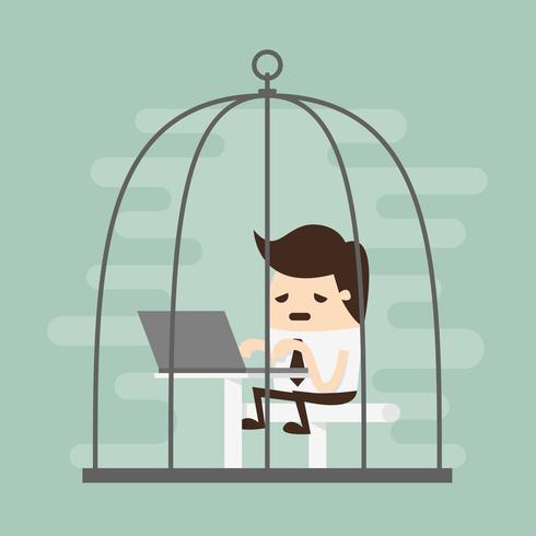 Bored businessman working in birdcage vector