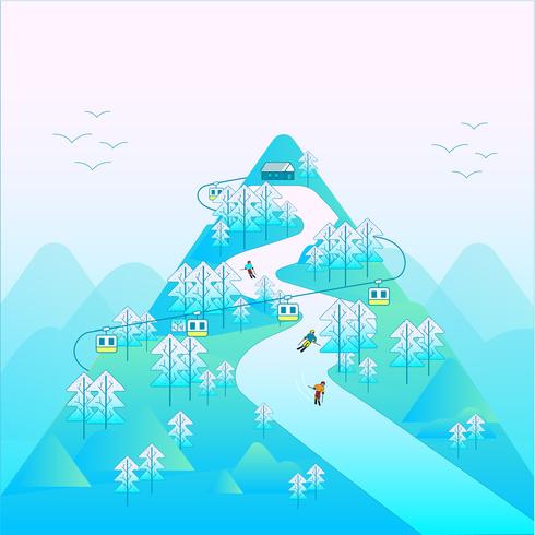 Skiing in the mountain on winter vector