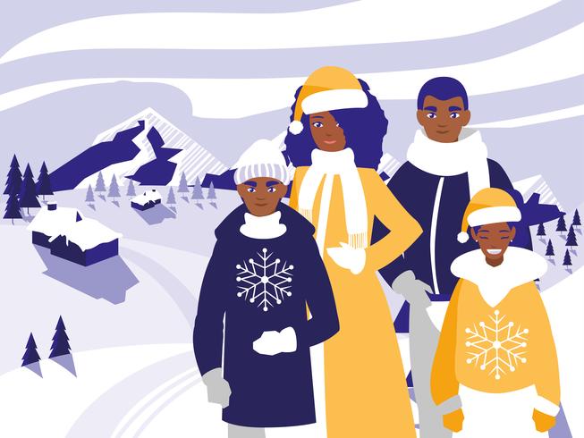 family christmas in winter vector