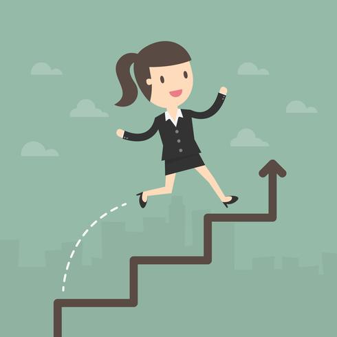 Business Woman run on a Business Growth Chart vector