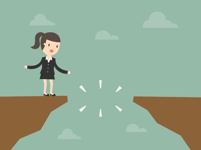 Business woman on cliff in front of a gap vector