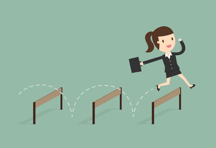 Business woman Jumping Over Hurdles