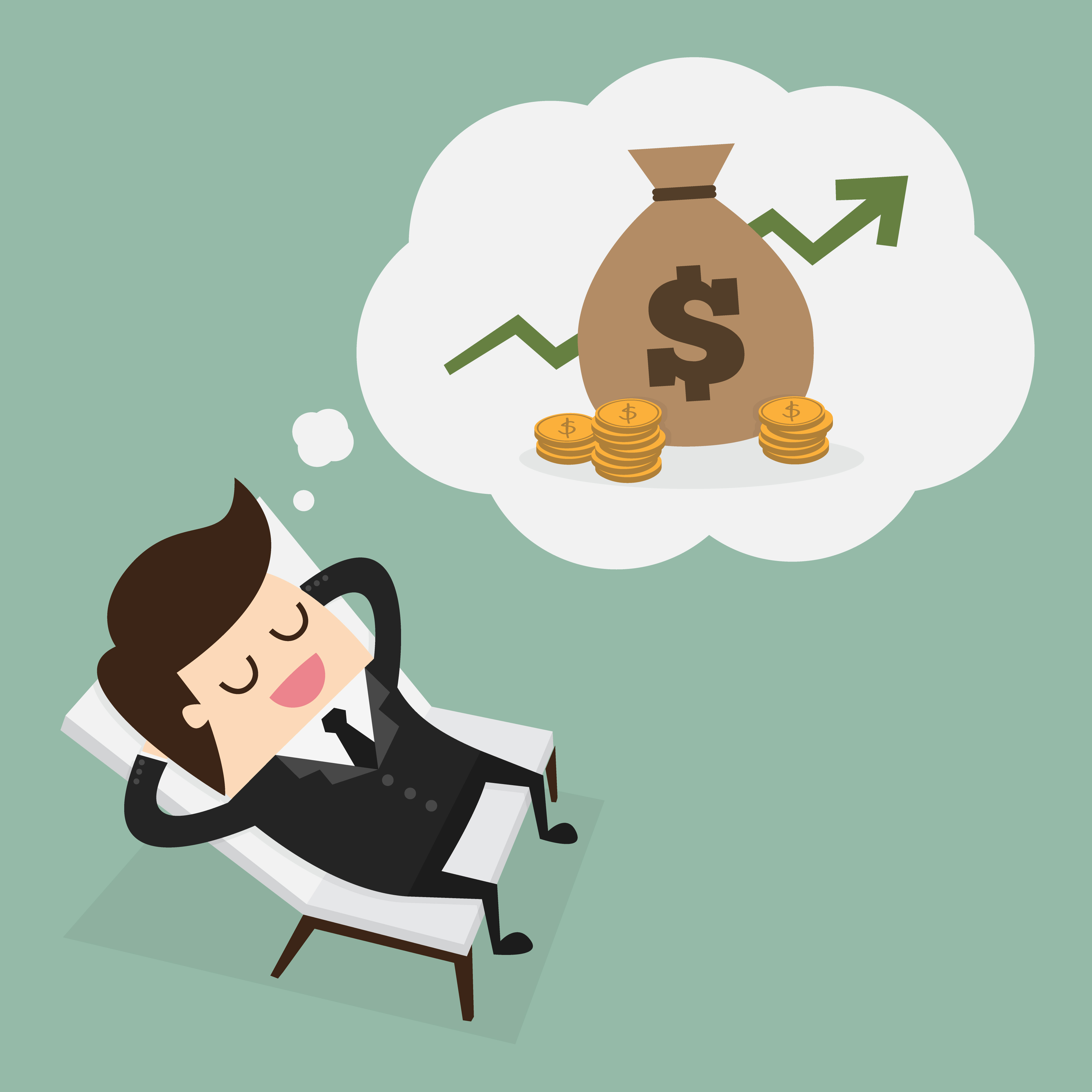 Business man dreaming about money 664326 Vector Art at Vecteezy