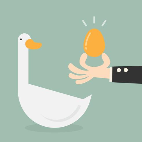 Goose with hand holding golden egg vector