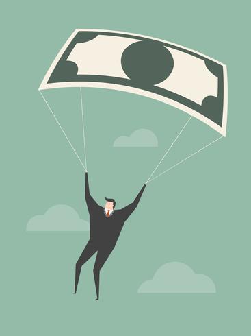 Businessman Using Bank Note As a Parachute.