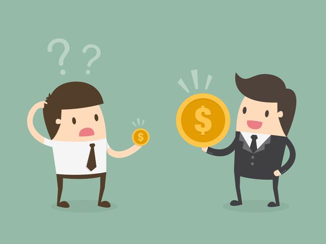 Two men with different salaries vector