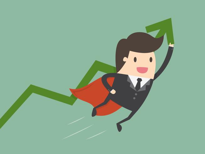 Super business man holding growing graph vector