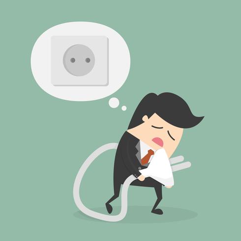 Tired Businessman Holding Plug Dreaming of Socket vector