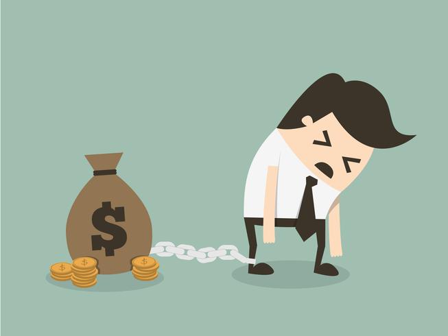 Business man chained to money bag vector