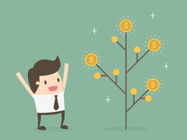 Man excited about growing money tree vector