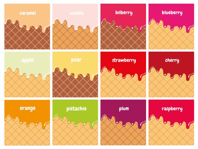 Jarabe de frutas y bayas derretido en conjunto de obleas. vector