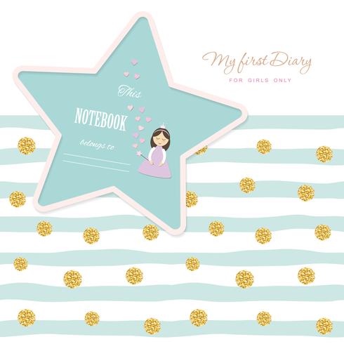 Cute template for notebook cover girls My first Diary vector