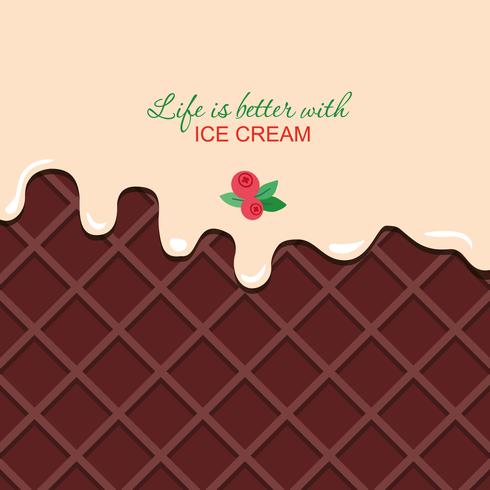 Melted vanilla cream on chocolate wafer background with sample text. vector