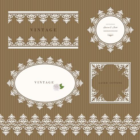 Lace decorative frame and border set vector