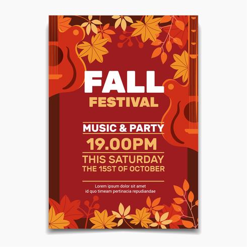 Fall Festival flyer or poster template. Design for Invitation or Autumn Holiday Celebration Poster vector