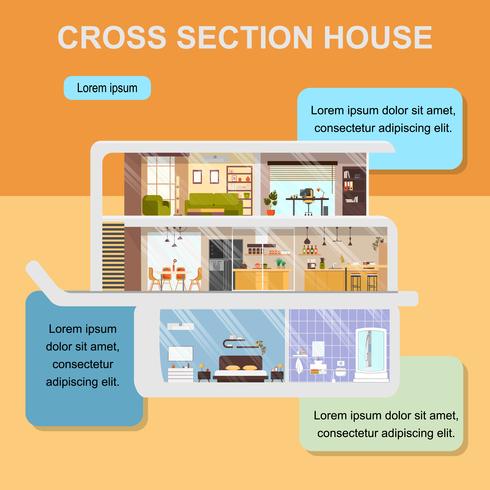 House Cross Section Interior Web Banner vector